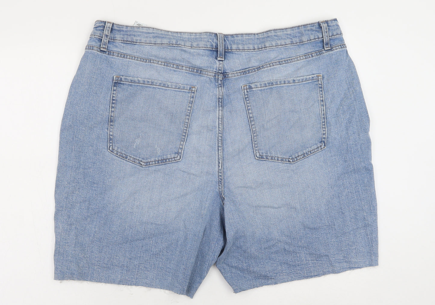 Marks and Spencer Womens Blue Cotton Cut-Off Shorts Size 22 Regular Button