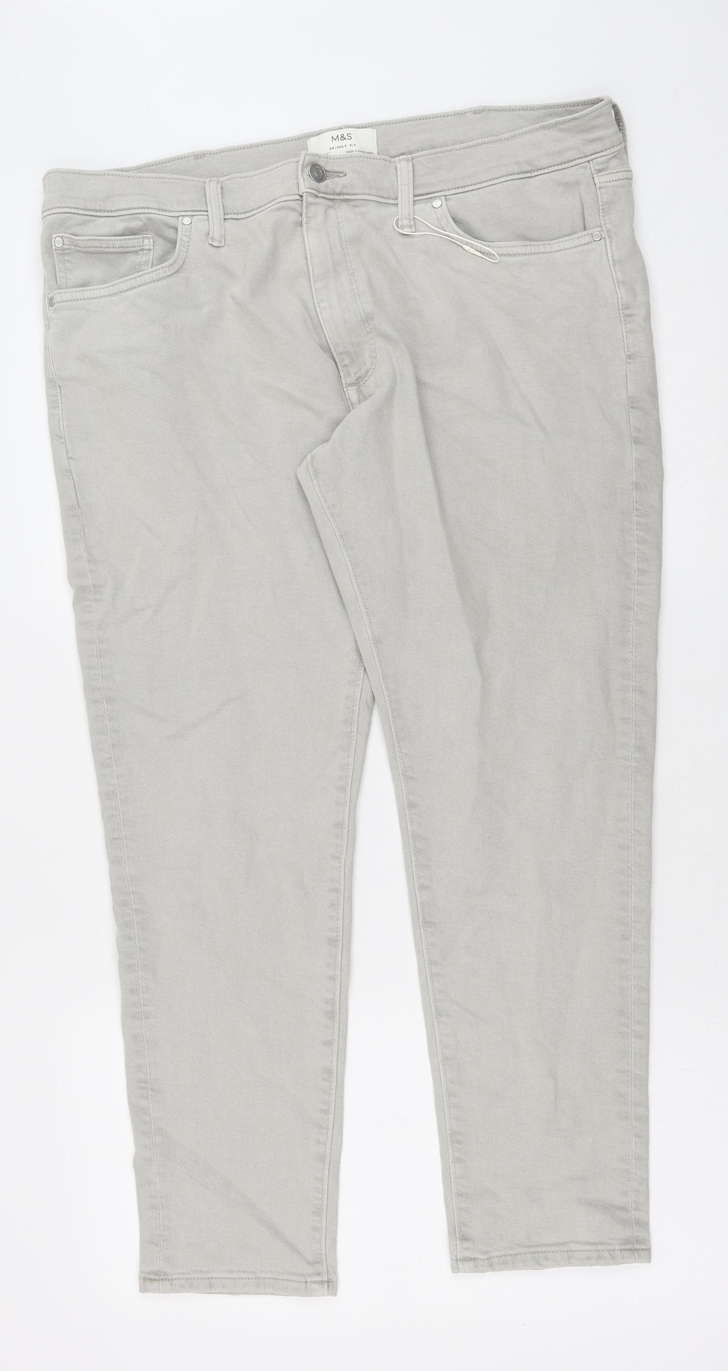 Marks and Spencer Mens Beige Cotton Skinny Jeans Size 40 in L29 in Regular Button