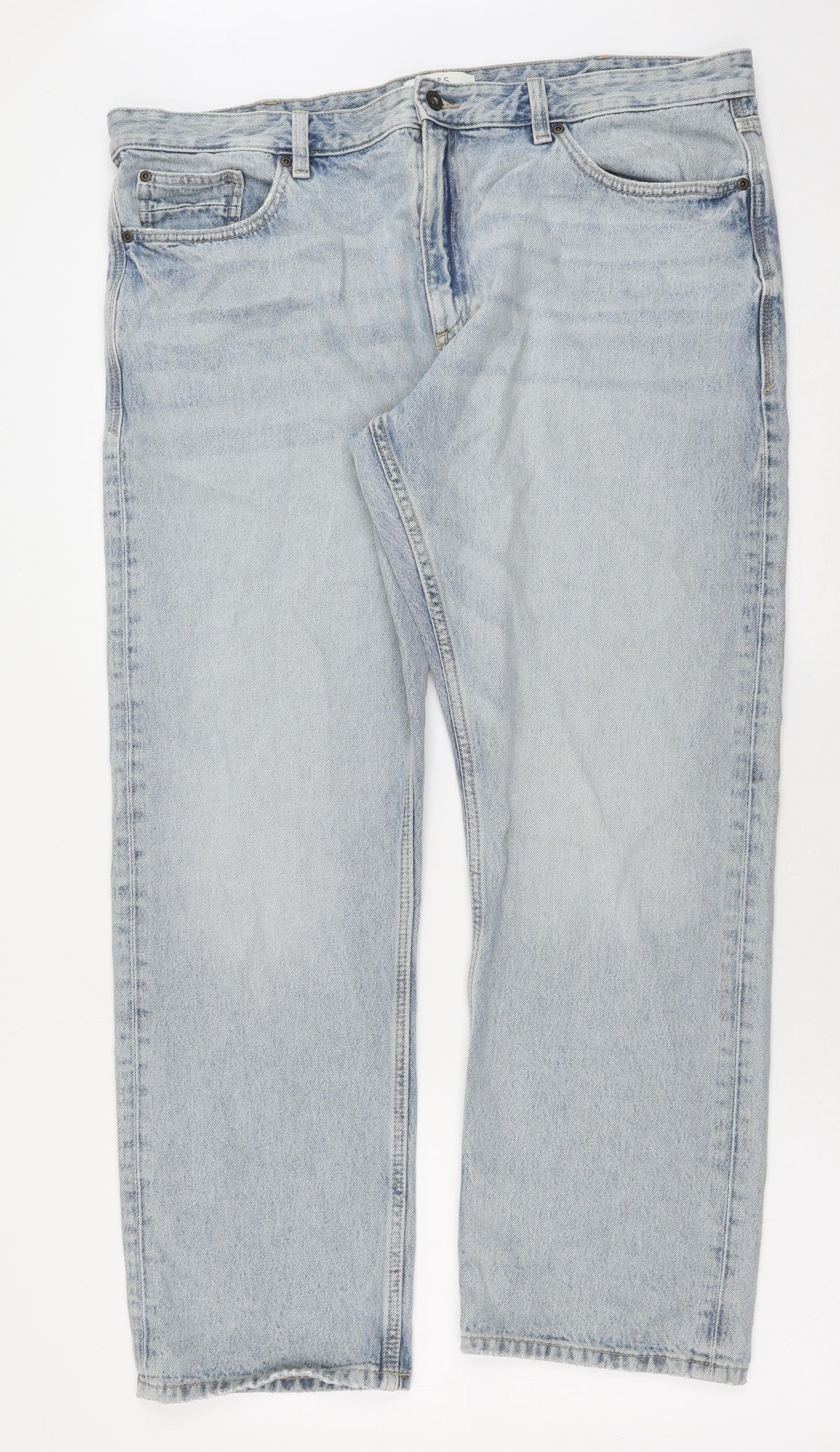 Marks and Spencer Mens Blue Cotton Straight Jeans Size 40 in L31 in Regular Button