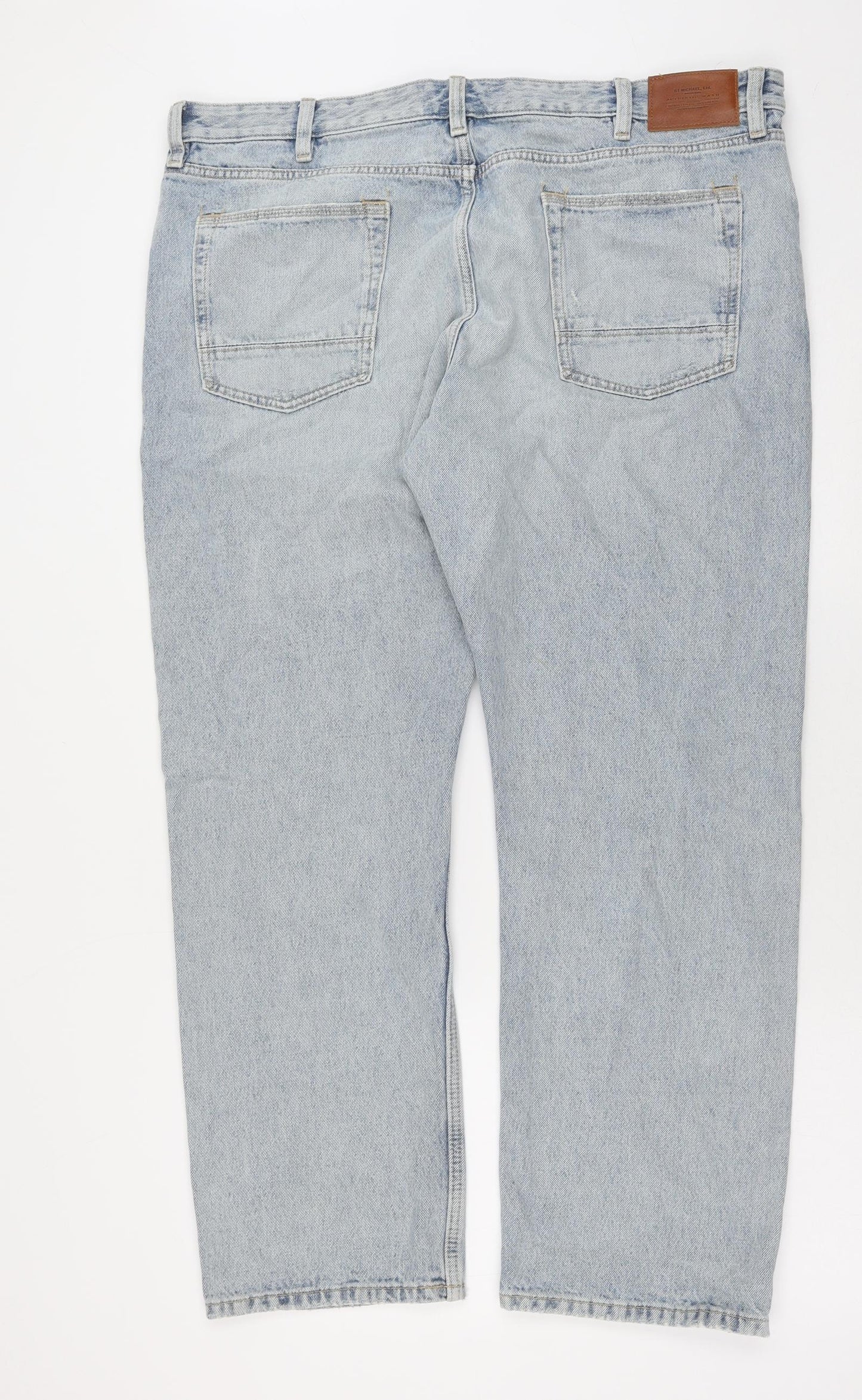 Marks and Spencer Mens Blue Cotton Straight Jeans Size 40 in L31 in Regular Button