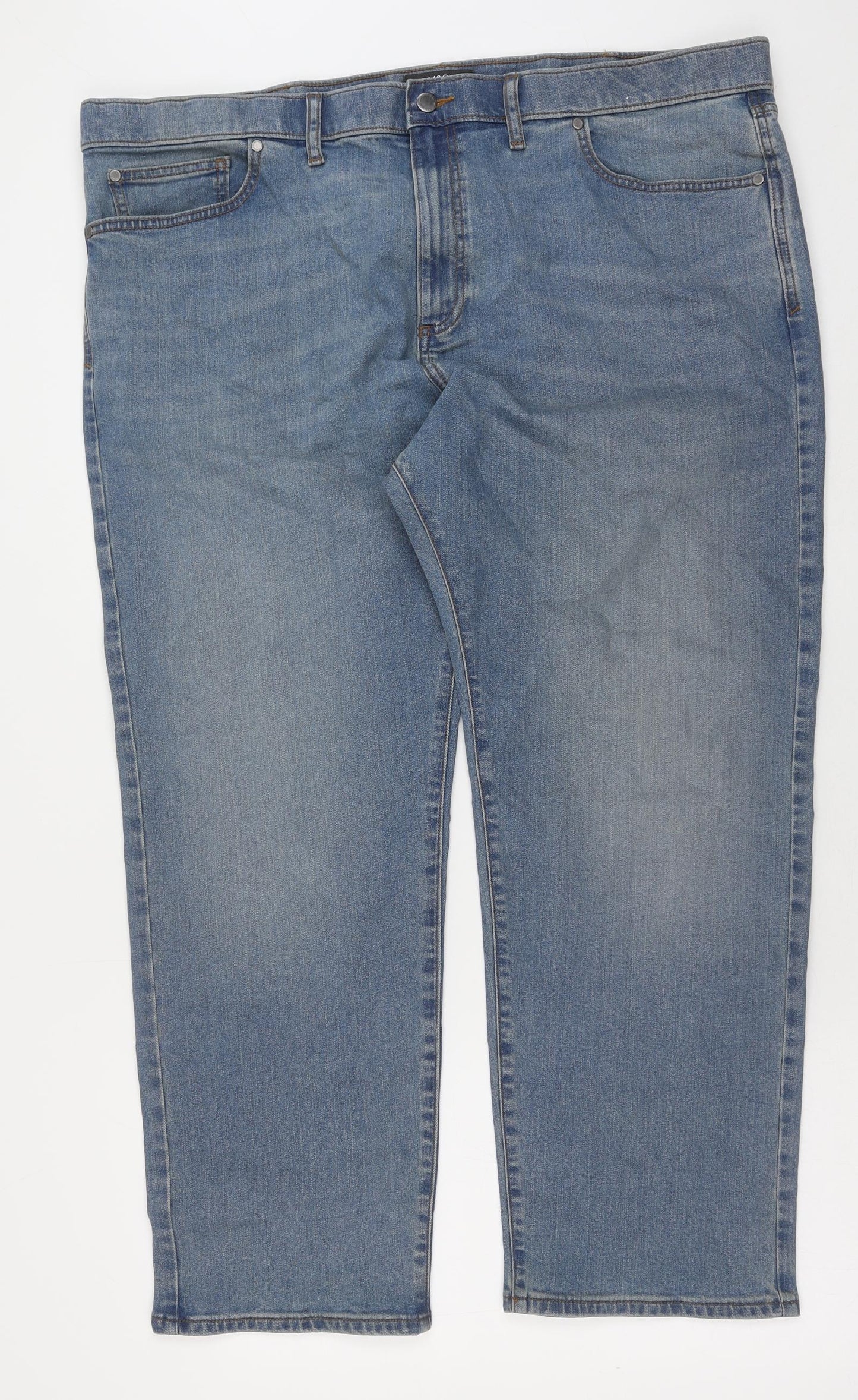 Marks and Spencer Mens Blue Cotton Straight Jeans Size 44 in L29 in Regular Button