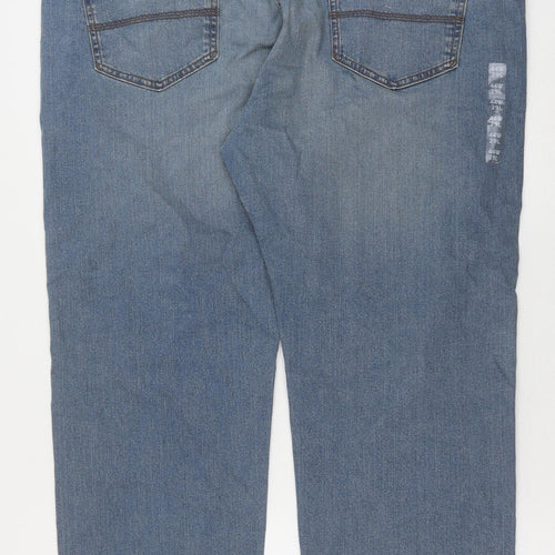 Marks and Spencer Mens Blue Cotton Straight Jeans Size 44 in L29 in Regular Button
