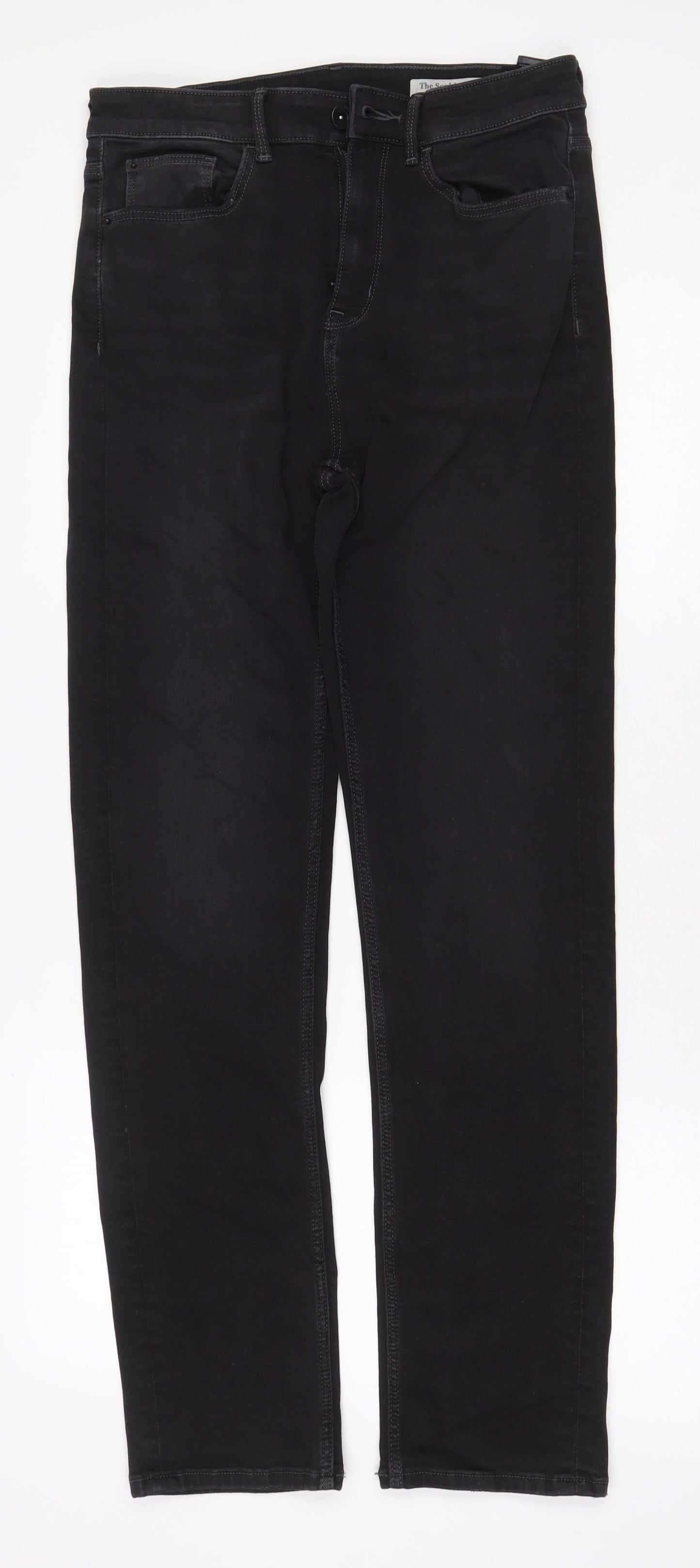 Marks and Spencer Womens Black Cotton Straight Jeans Size 12 Regular Zip