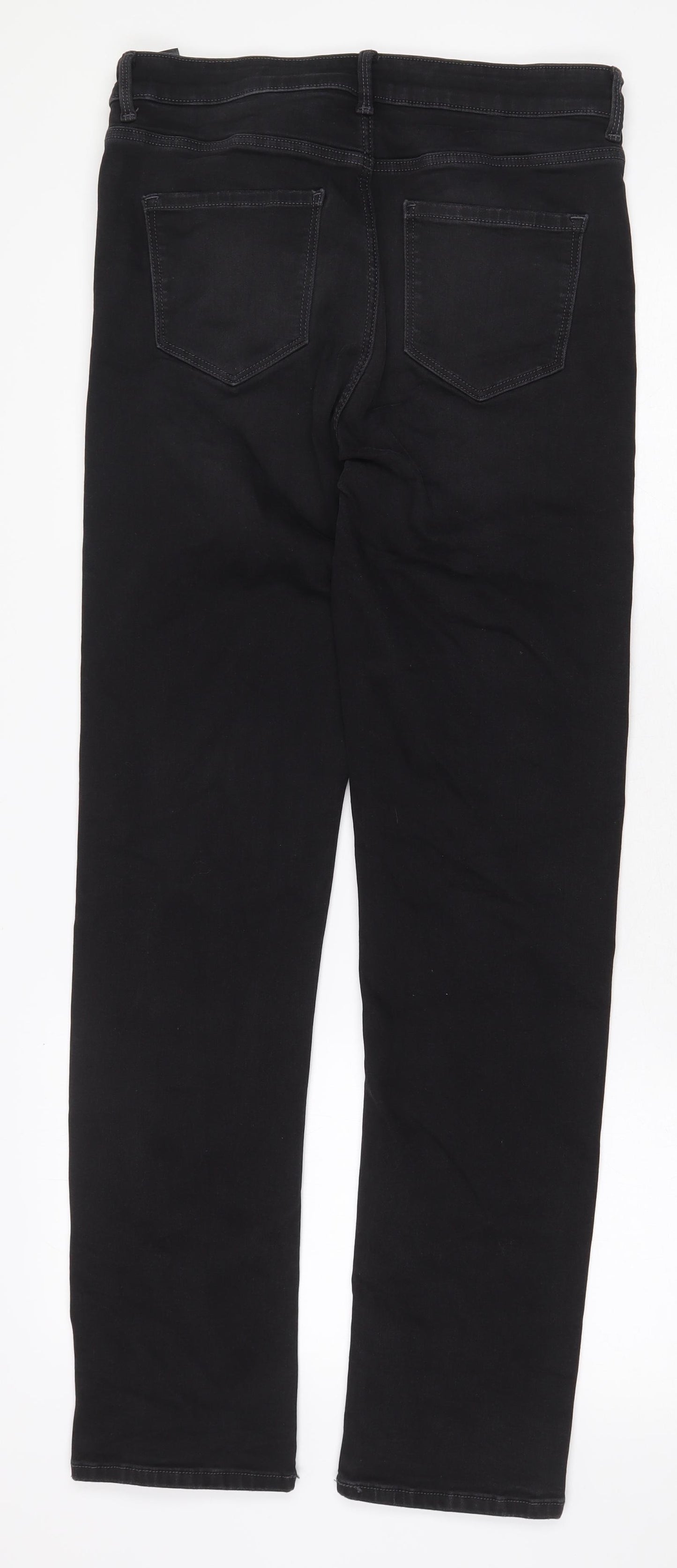 Marks and Spencer Womens Black Cotton Straight Jeans Size 12 Regular Zip