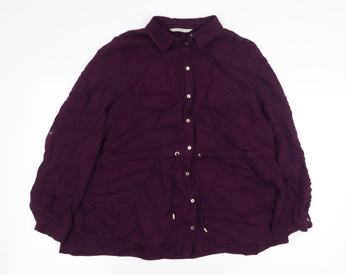 George Womens Purple Viscose Basic Button-Up Size 16 Collared