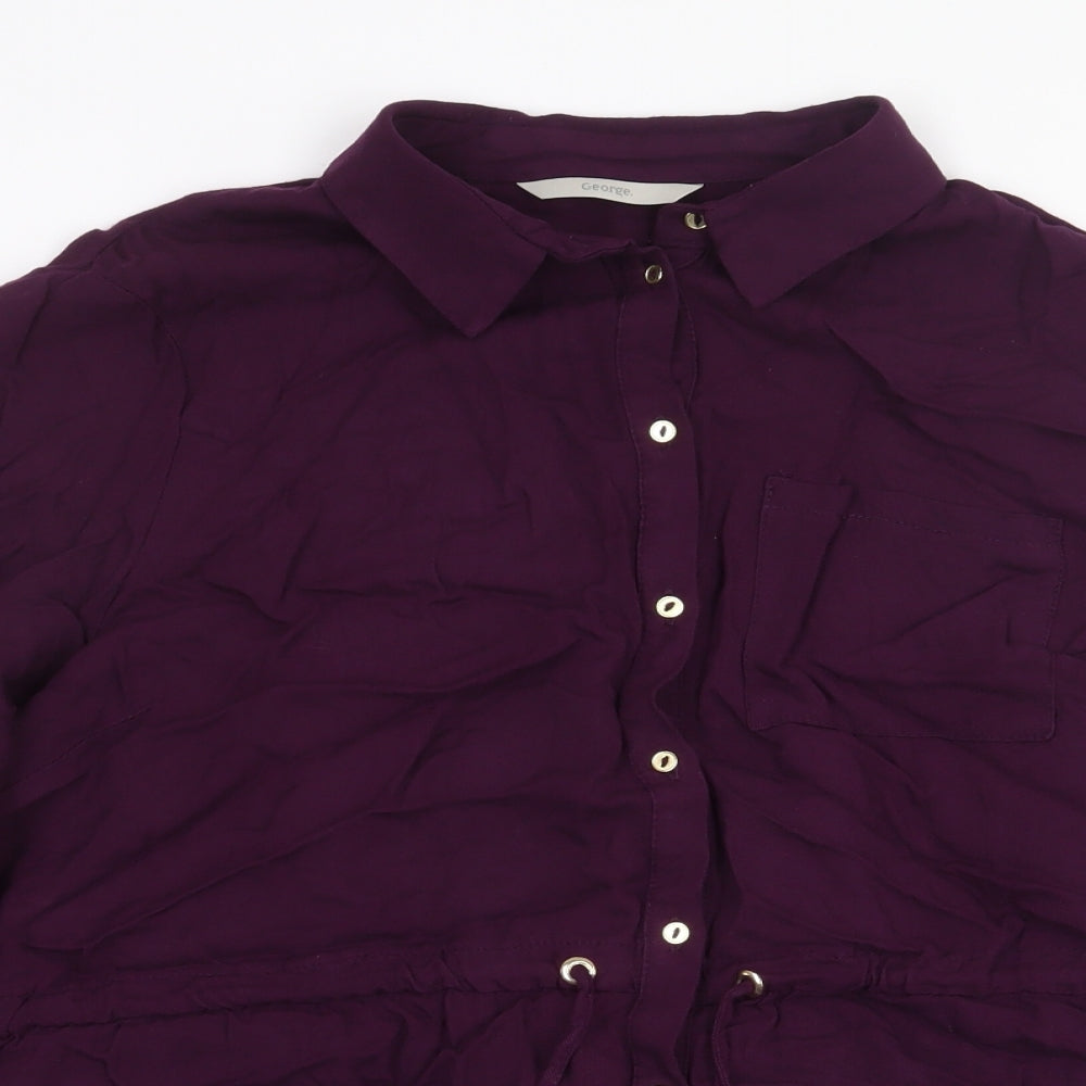 George Womens Purple Viscose Basic Button-Up Size 16 Collared