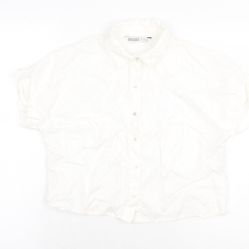 Zara Womens White Polyester Basic Button-Up Size S Collared