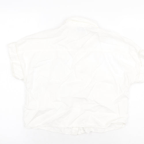 Zara Womens White Polyester Basic Button-Up Size S Collared