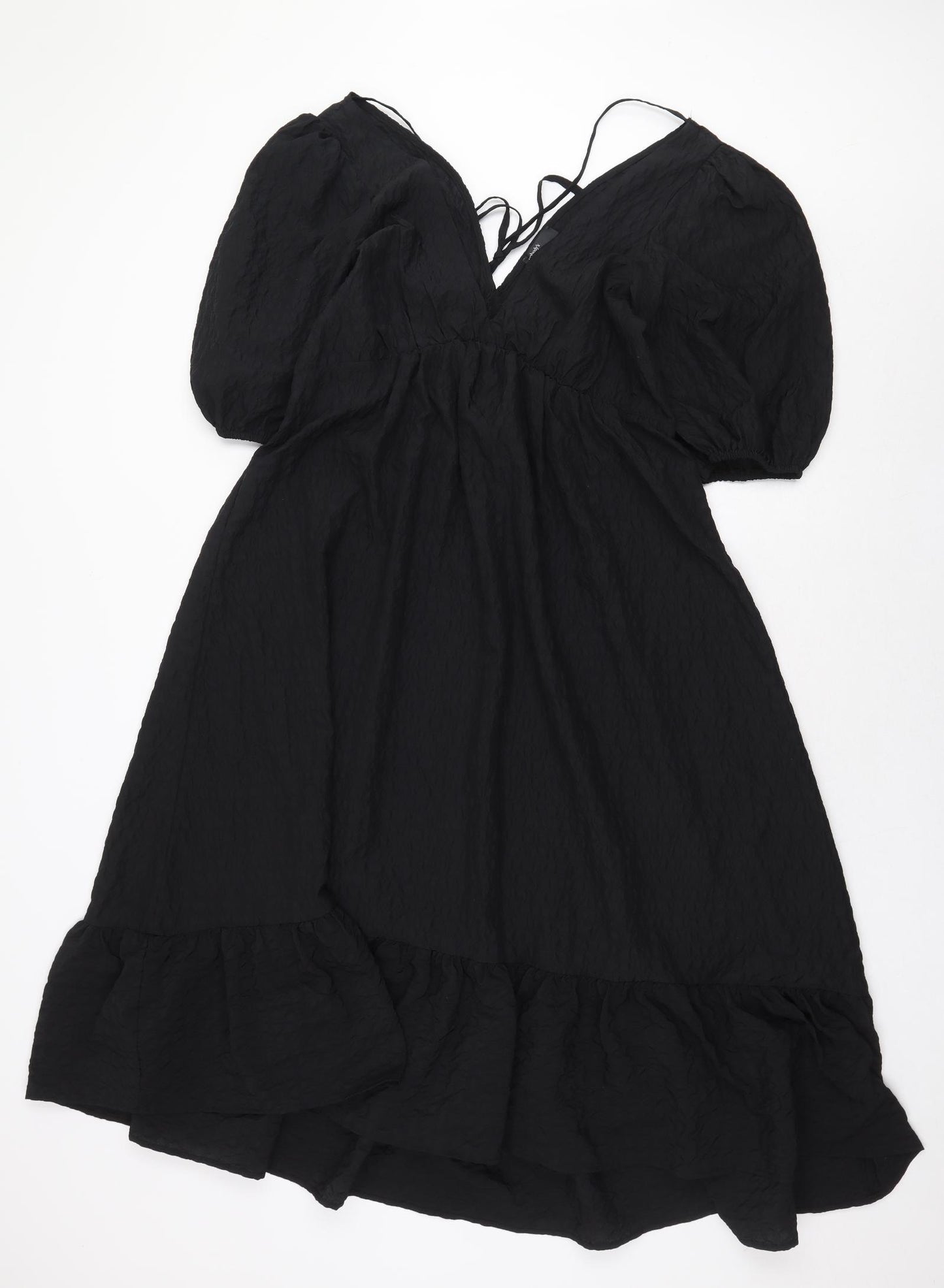 Nobody's Child Womens Black Herringbone Polyester A-Line Size 10 V-Neck Tie
