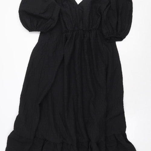 Nobody's Child Womens Black Herringbone Polyester A-Line Size 10 V-Neck Tie