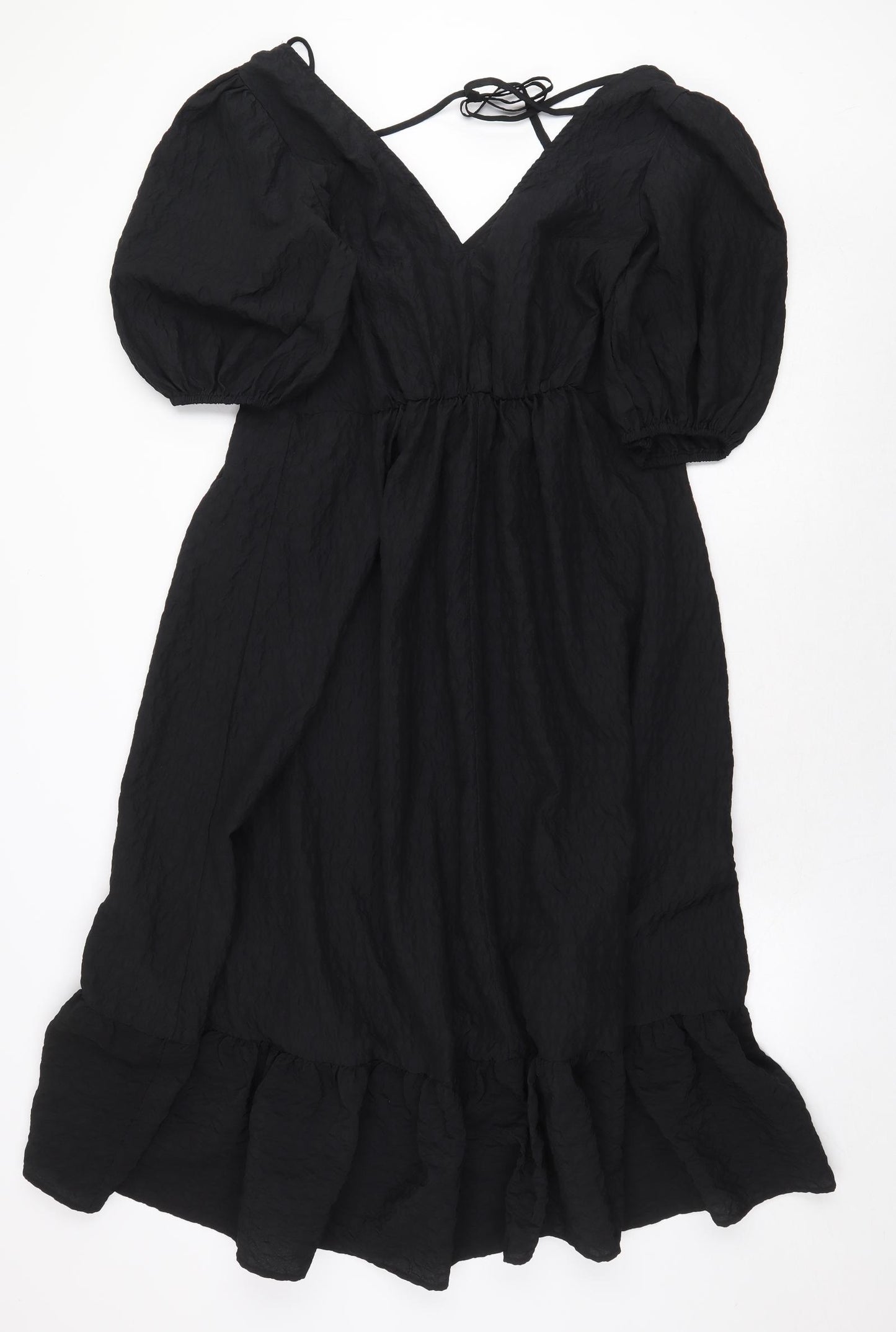 Nobody's Child Womens Black Herringbone Polyester A-Line Size 10 V-Neck Tie