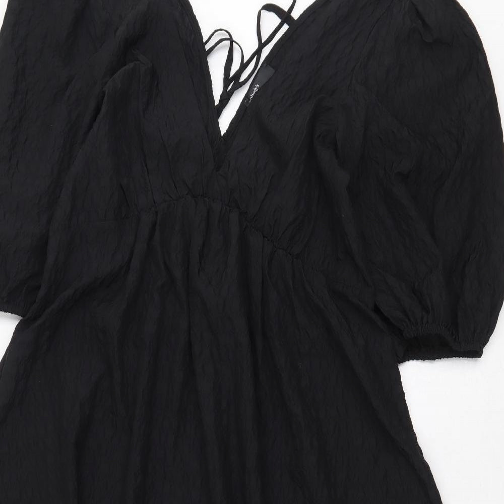 Nobody's Child Womens Black Herringbone Polyester A-Line Size 10 V-Neck Tie