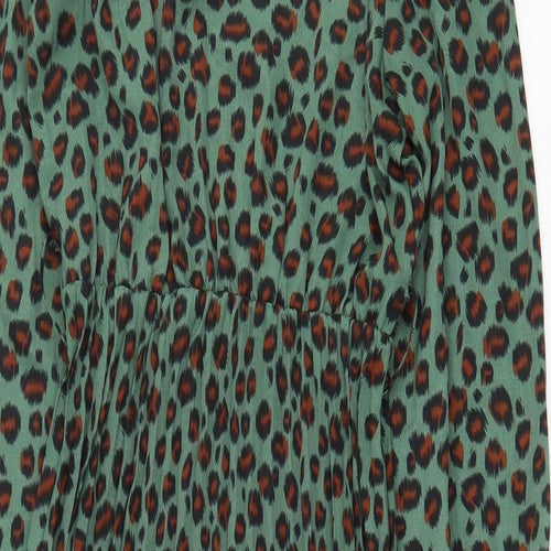 SheIn Womens Green Animal Print Polyester A-Line Size S Mock Neck Button - Leopard Print