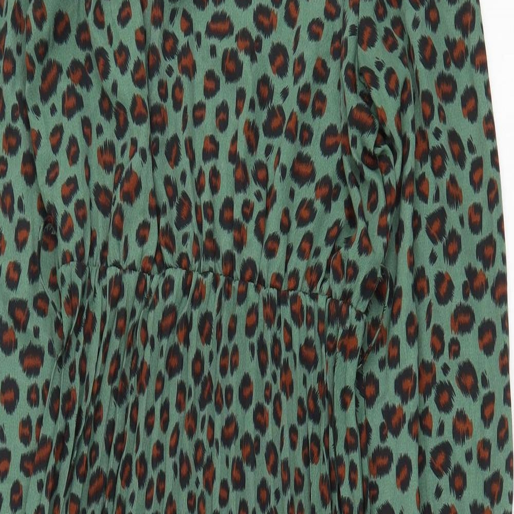 SheIn Womens Green Animal Print Polyester A-Line Size S Mock Neck Button - Leopard Print