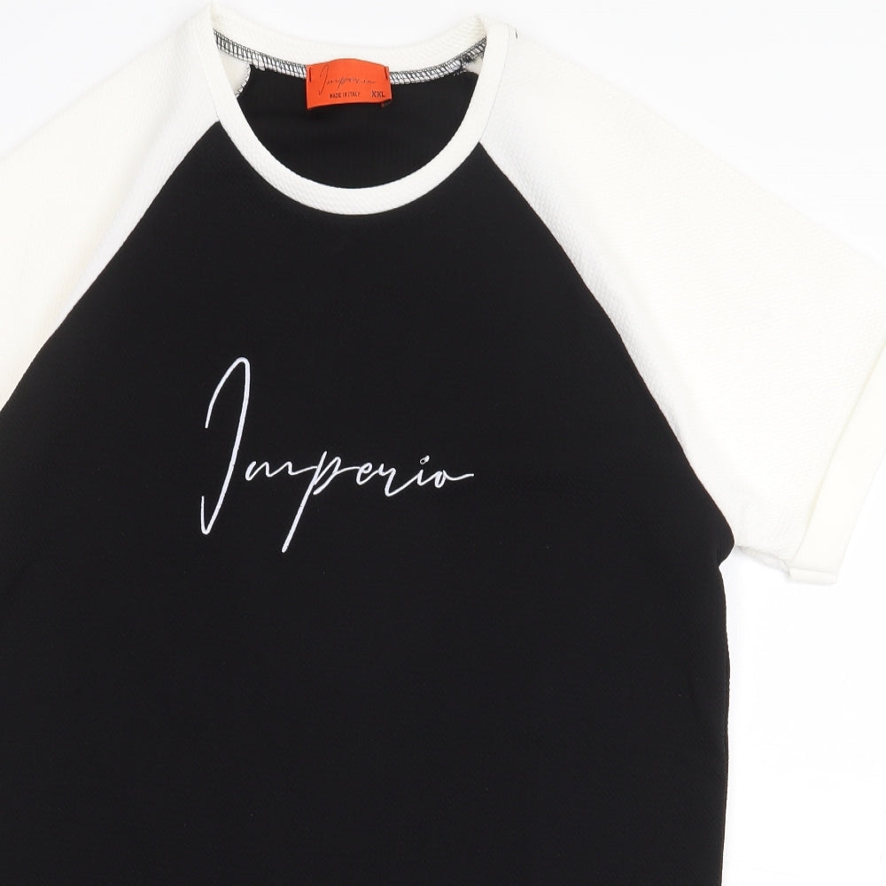 Imperio Mens Black Colourblock Polyester T-Shirt Size 2XL Round Neck - Ringer Tshirt
