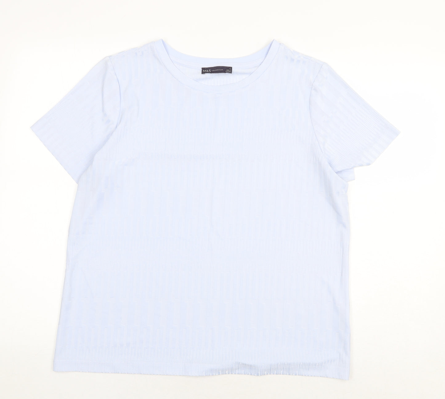 Marks and Spencer Womens Blue Polyester Basic T-Shirt Size 16 Round Neck