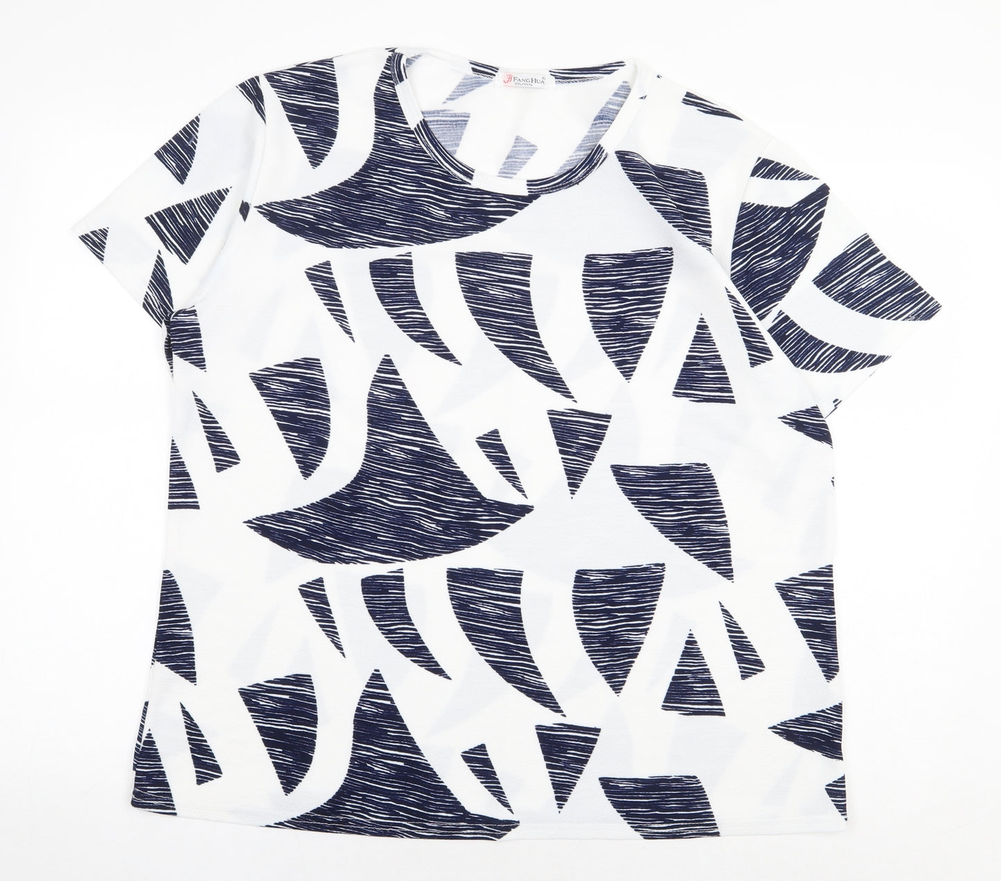 FangHua Womens White Geometric Polyester Basic T-Shirt Size 2XL Round Neck