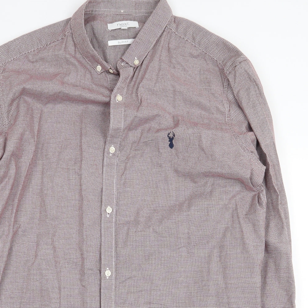 NEXT Mens Red Plaid Cotton Dress Shirt Size XL Collared Button