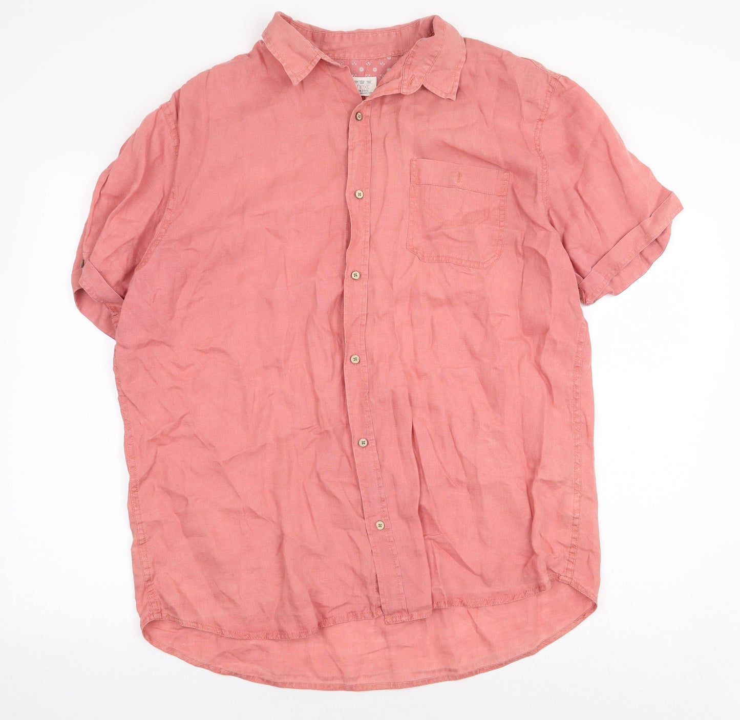 NEXT Mens Pink Linen Dress Shirt Size XL Collared Button