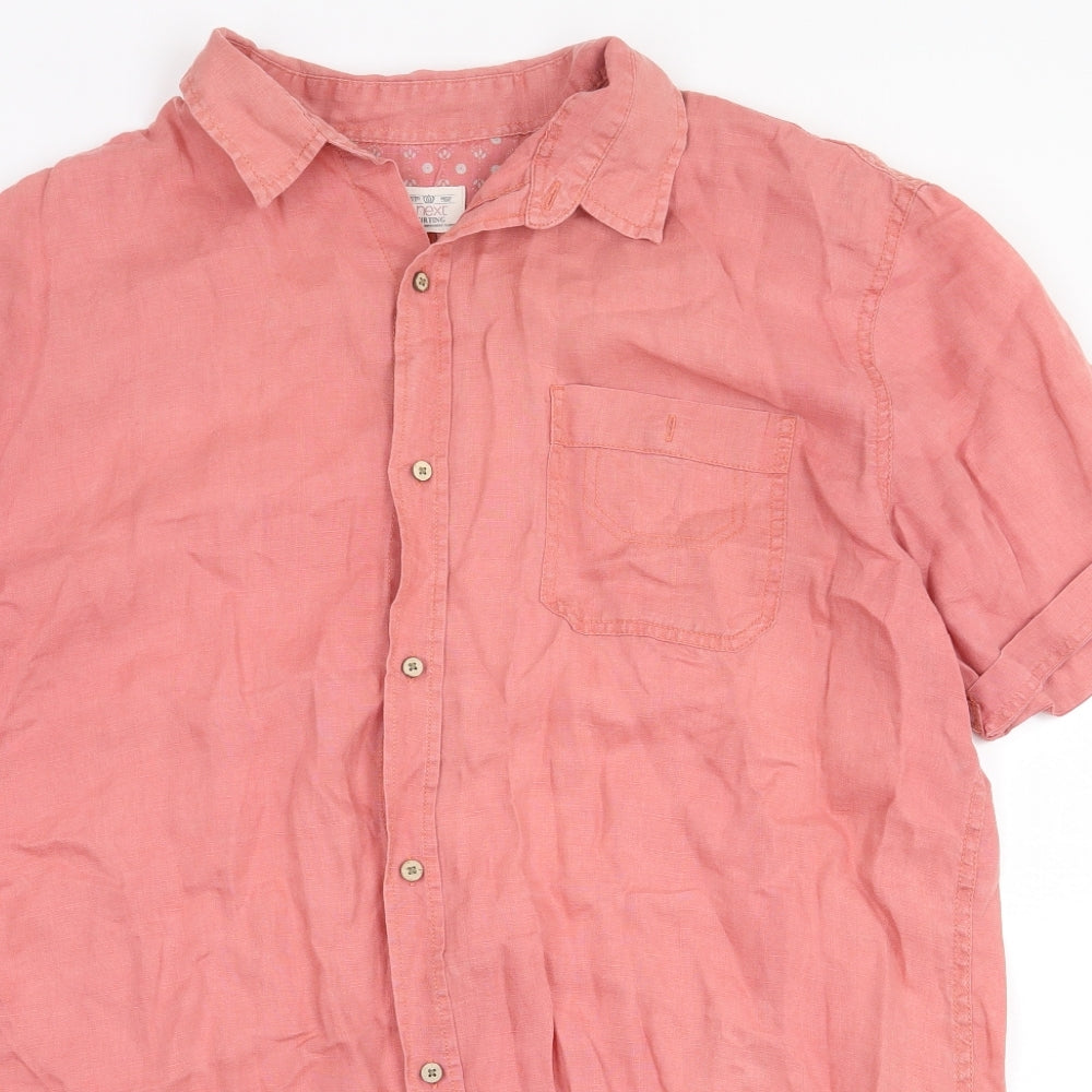 NEXT Mens Pink Linen Dress Shirt Size XL Collared Button