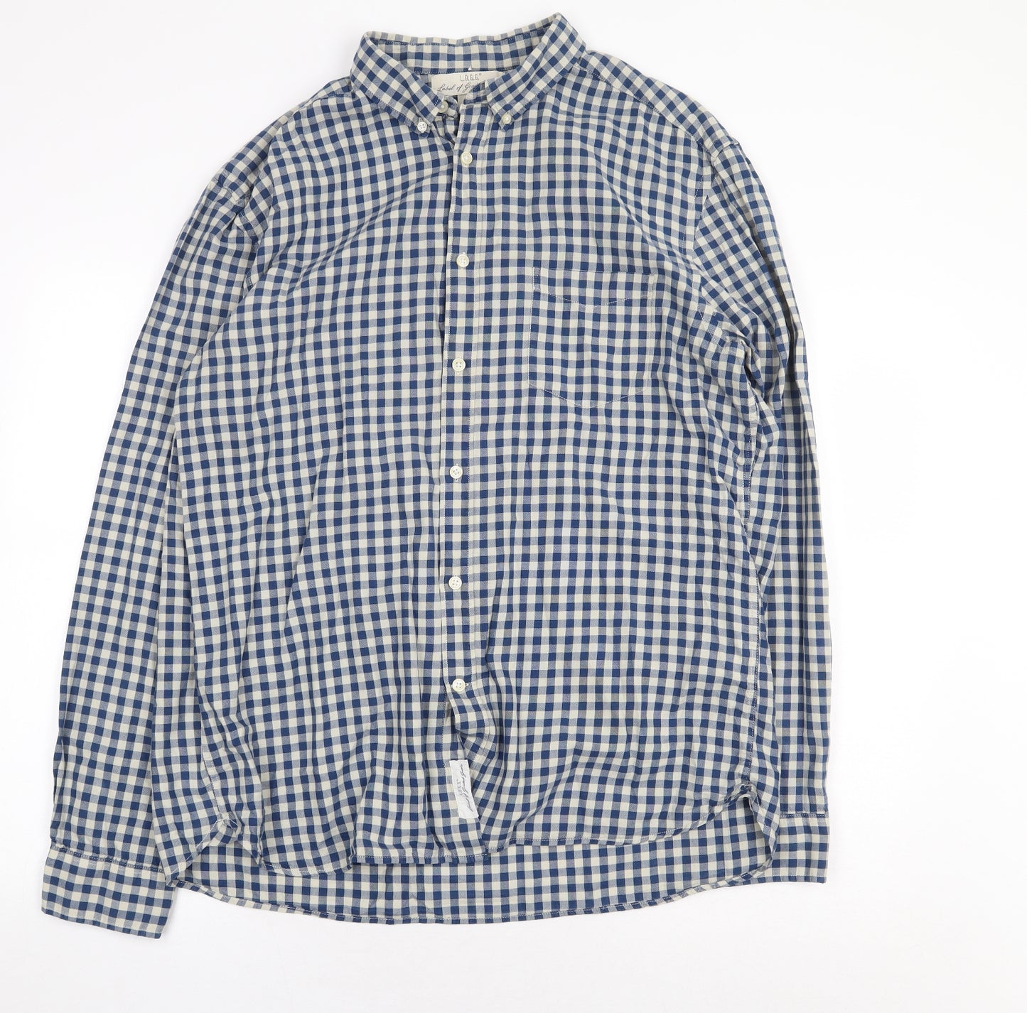 H&M Mens Blue Check Cotton Dress Shirt Size XL Collared Button