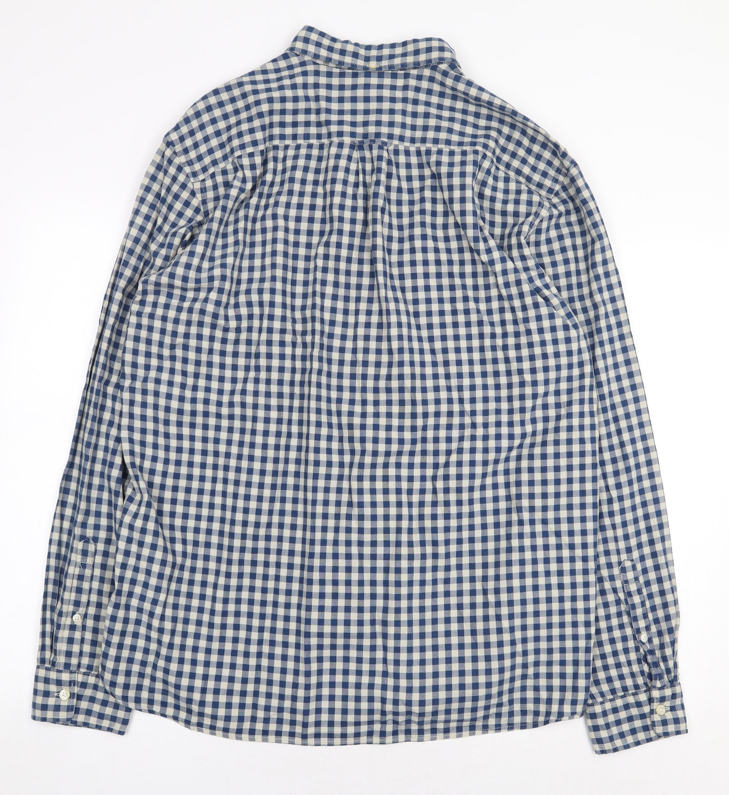 H&M Mens Blue Check Cotton Dress Shirt Size XL Collared Button