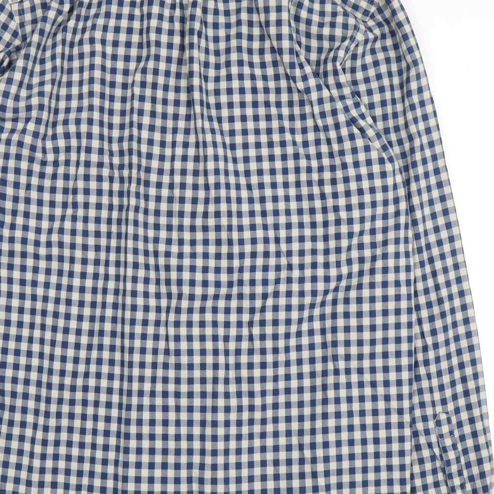 H&M Mens Blue Check Cotton Dress Shirt Size XL Collared Button
