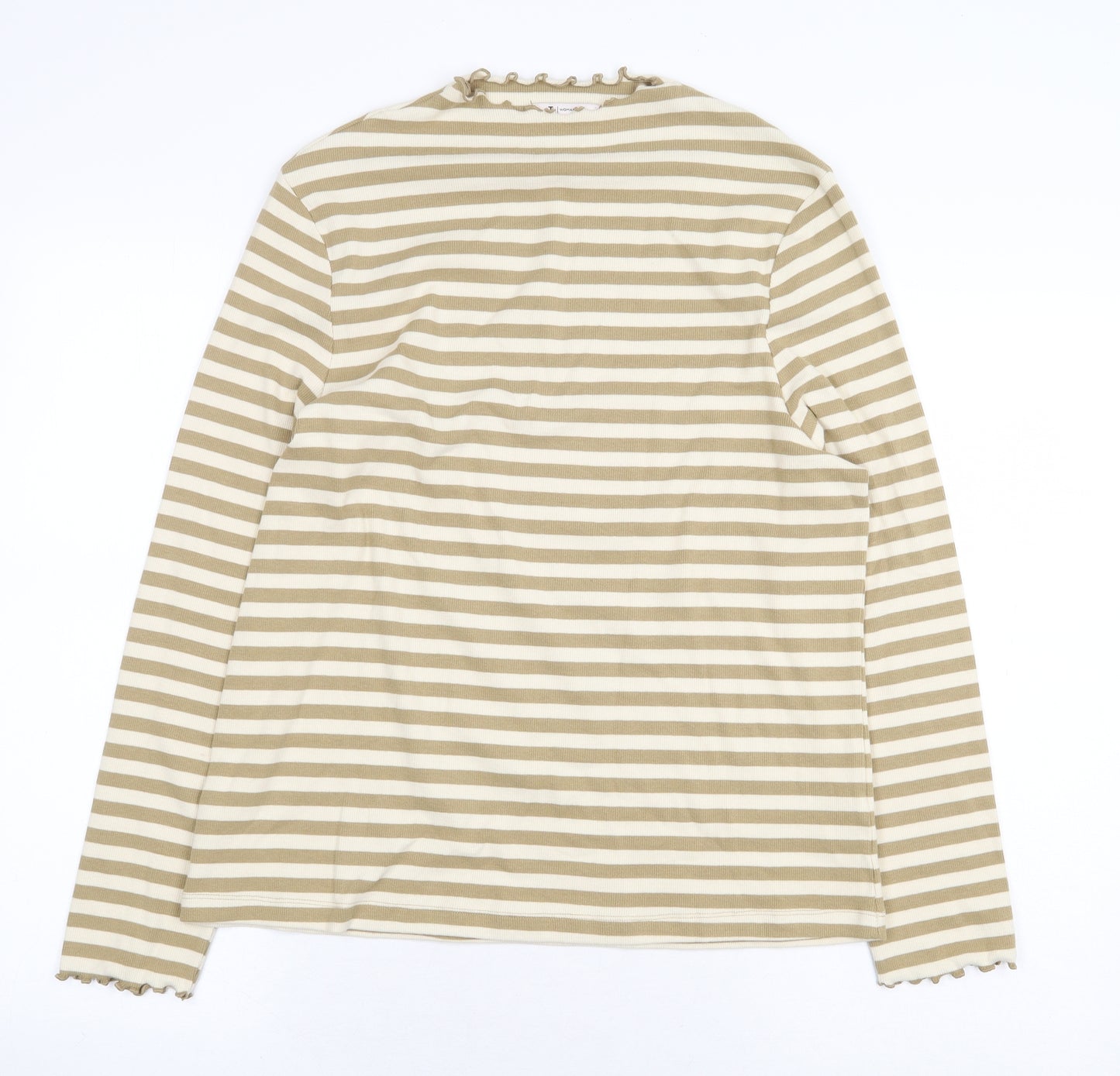 TU Womens Beige Striped Cotton Basic T-Shirt Size 18 Round Neck - Lettuce Hem