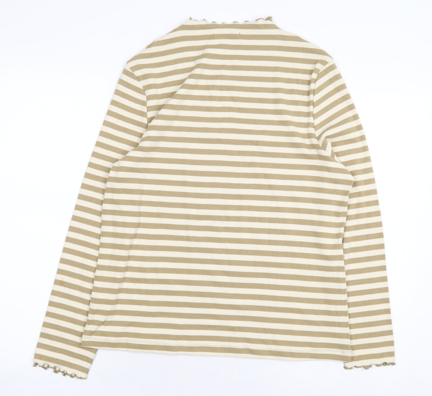 TU Womens Beige Striped Cotton Basic T-Shirt Size 18 Round Neck - Lettuce Hem
