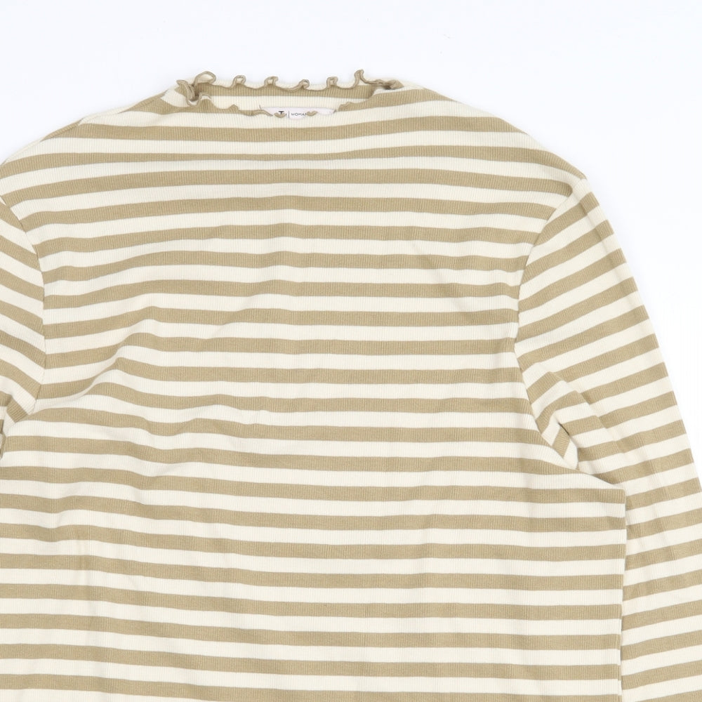 TU Womens Beige Striped Cotton Basic T-Shirt Size 18 Round Neck - Lettuce Hem