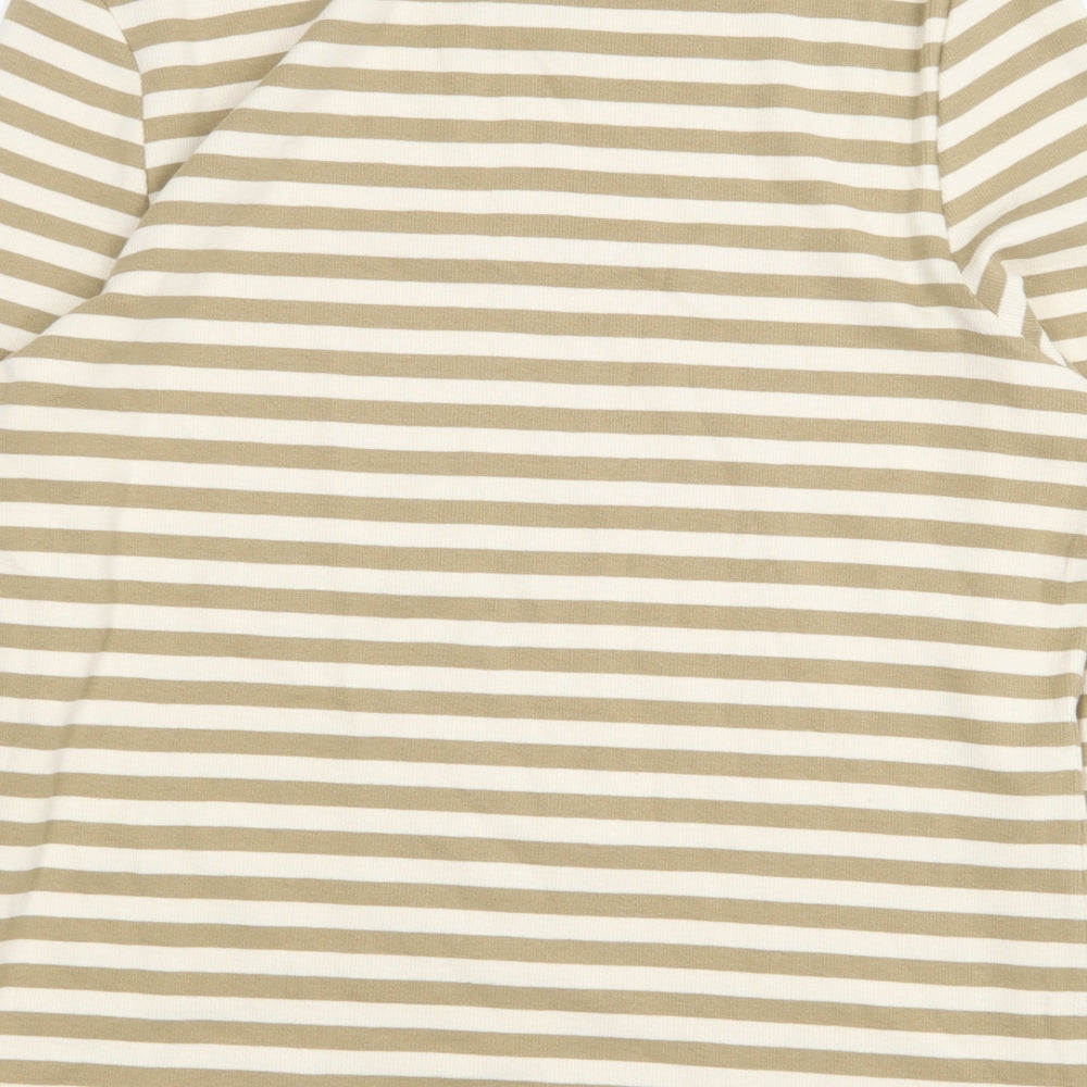 TU Womens Beige Striped Cotton Basic T-Shirt Size 18 Round Neck - Lettuce Hem