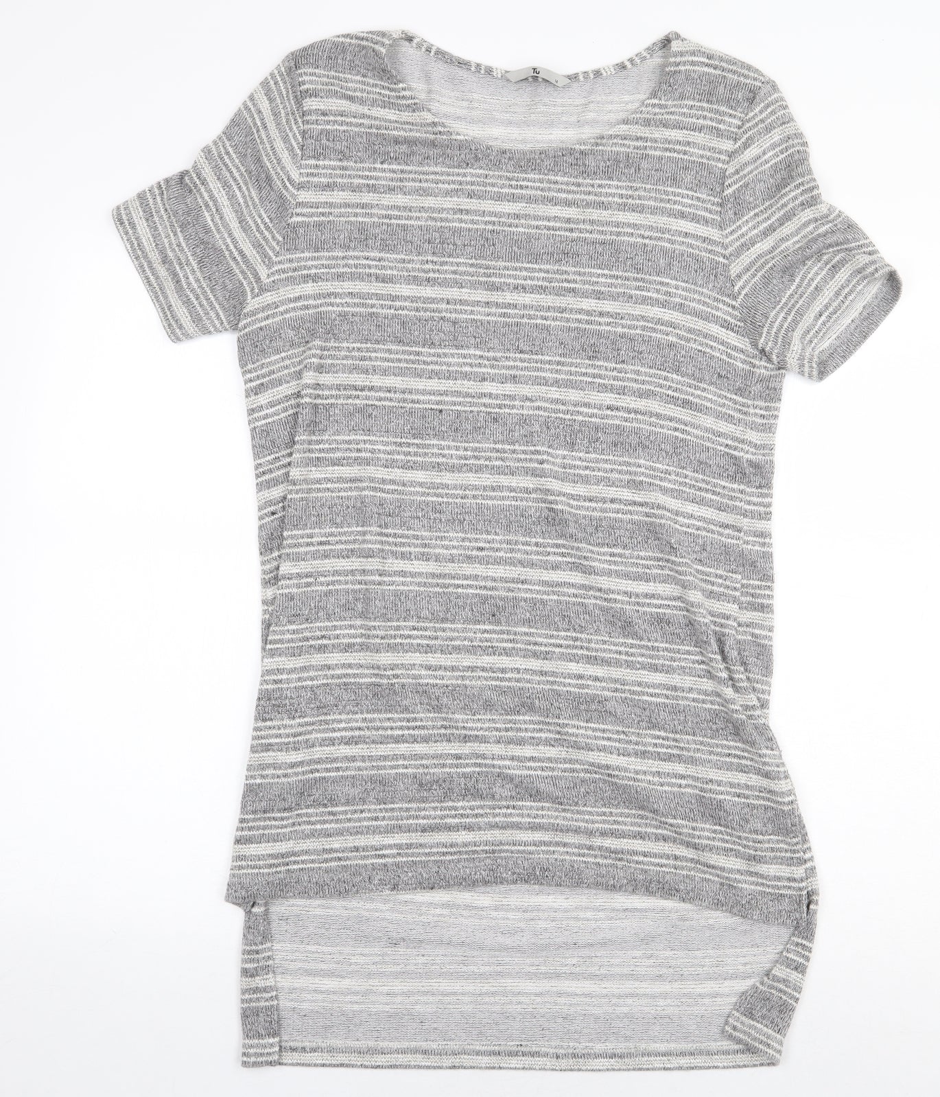 TU Womens Grey Round Neck Striped Viscose Pullover Jumper Size 14
