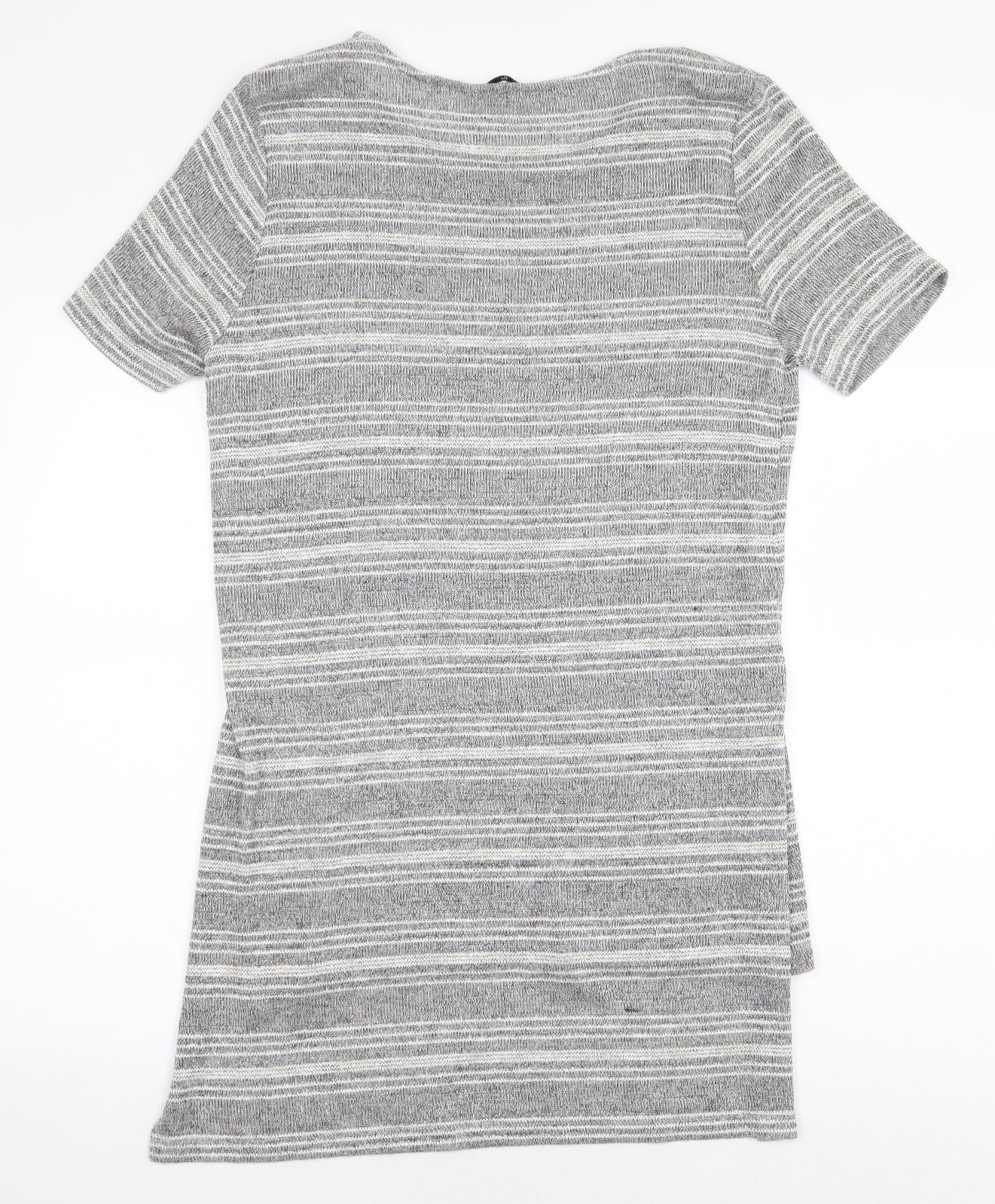 TU Womens Grey Round Neck Striped Viscose Pullover Jumper Size 14