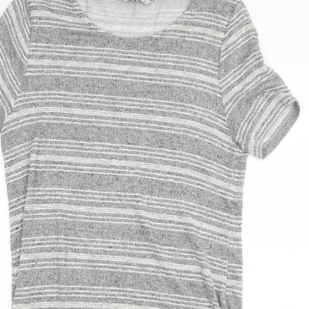 TU Womens Grey Round Neck Striped Viscose Pullover Jumper Size 14