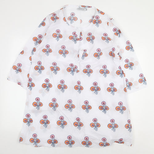 MissLook Womens White Geometric Cotton Basic Blouse Size 3XL Round Neck