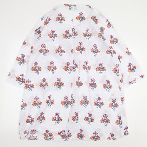 MissLook Womens White Geometric Cotton Basic Blouse Size 3XL Round Neck