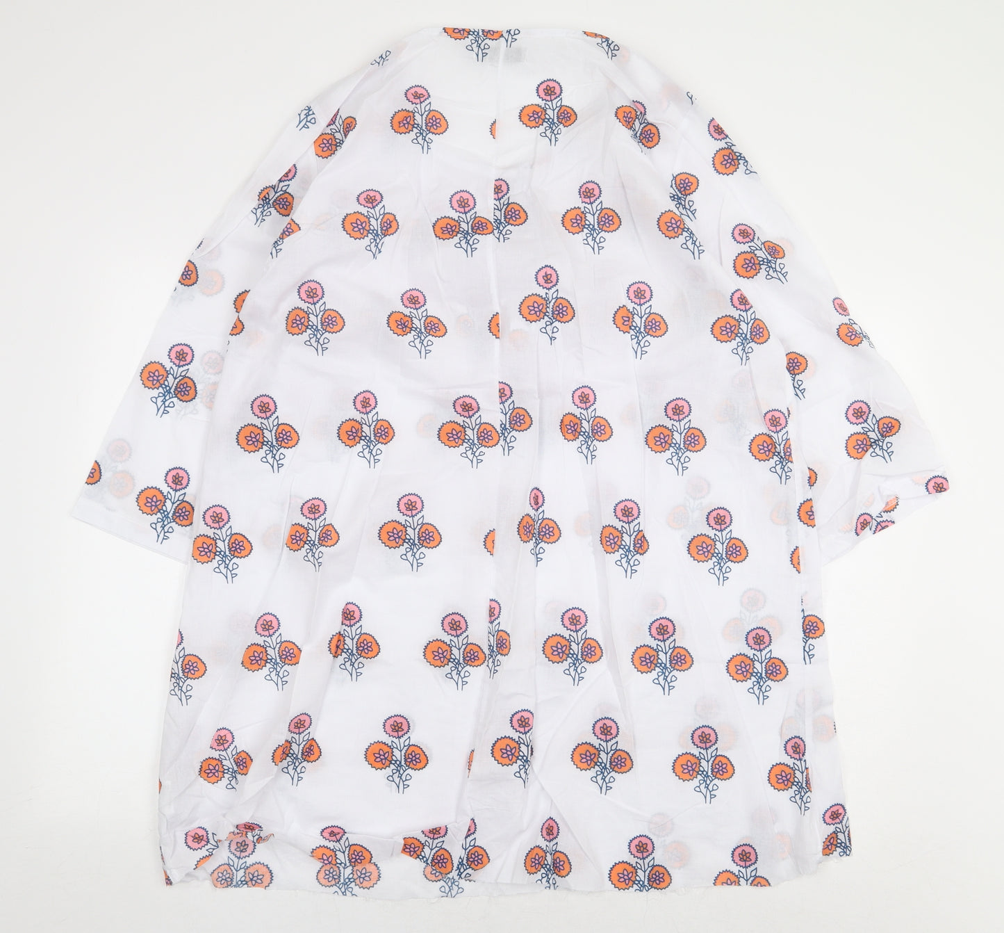MissLook Womens White Geometric Cotton Basic Blouse Size 3XL Round Neck