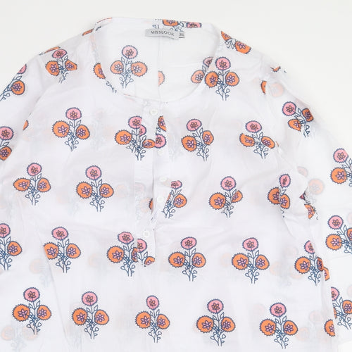 MissLook Womens White Geometric Cotton Basic Blouse Size 3XL Round Neck