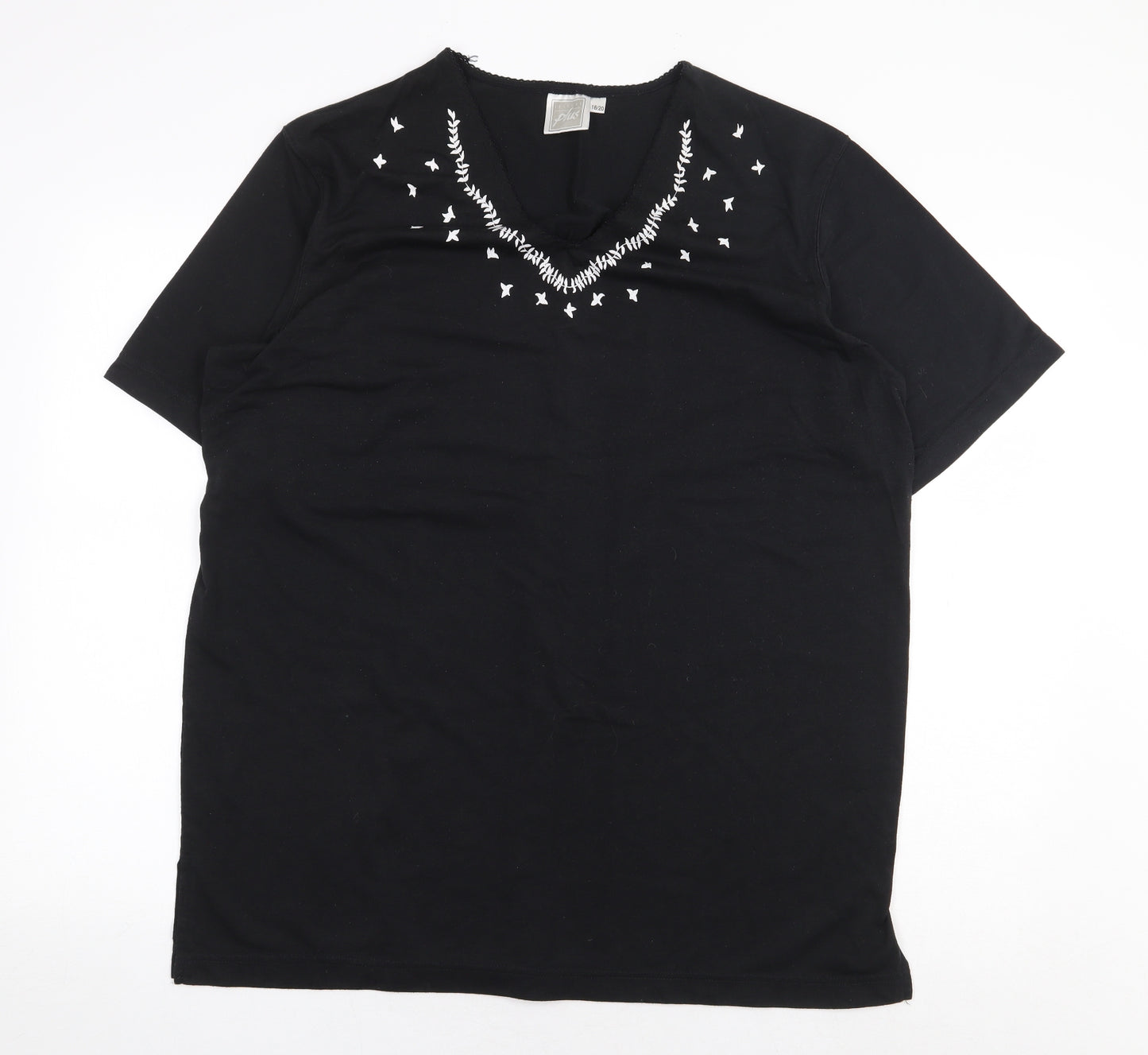 Leisure Plus Womens Black Polyester Basic T-Shirt Size 18 V-Neck
