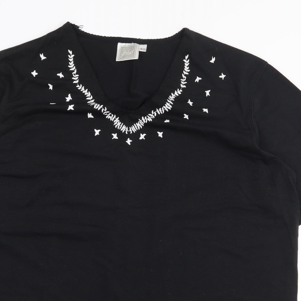 Leisure Plus Womens Black Polyester Basic T-Shirt Size 18 V-Neck