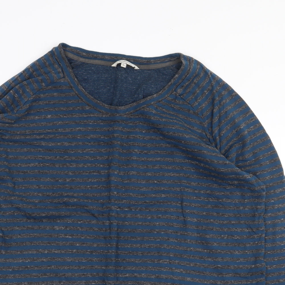 Sandwich Womens Blue Striped 100% Cotton Basic T-Shirt Size XL Round Neck