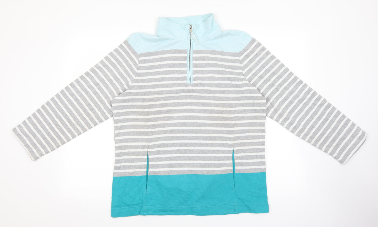 Cotton Traders Womens Multicoloured Striped 100% Cotton Pullover Sweatshirt Size 14 Zip