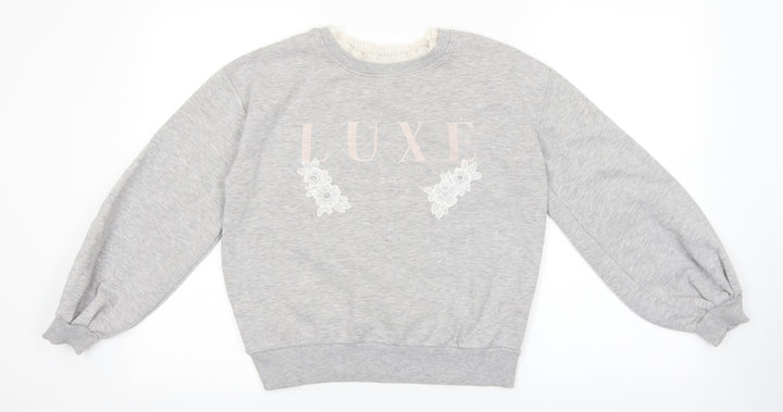River Island Girls Grey 100% Cotton Pullover Sweatshirt Size 11-12 Years Pullover - Luxe