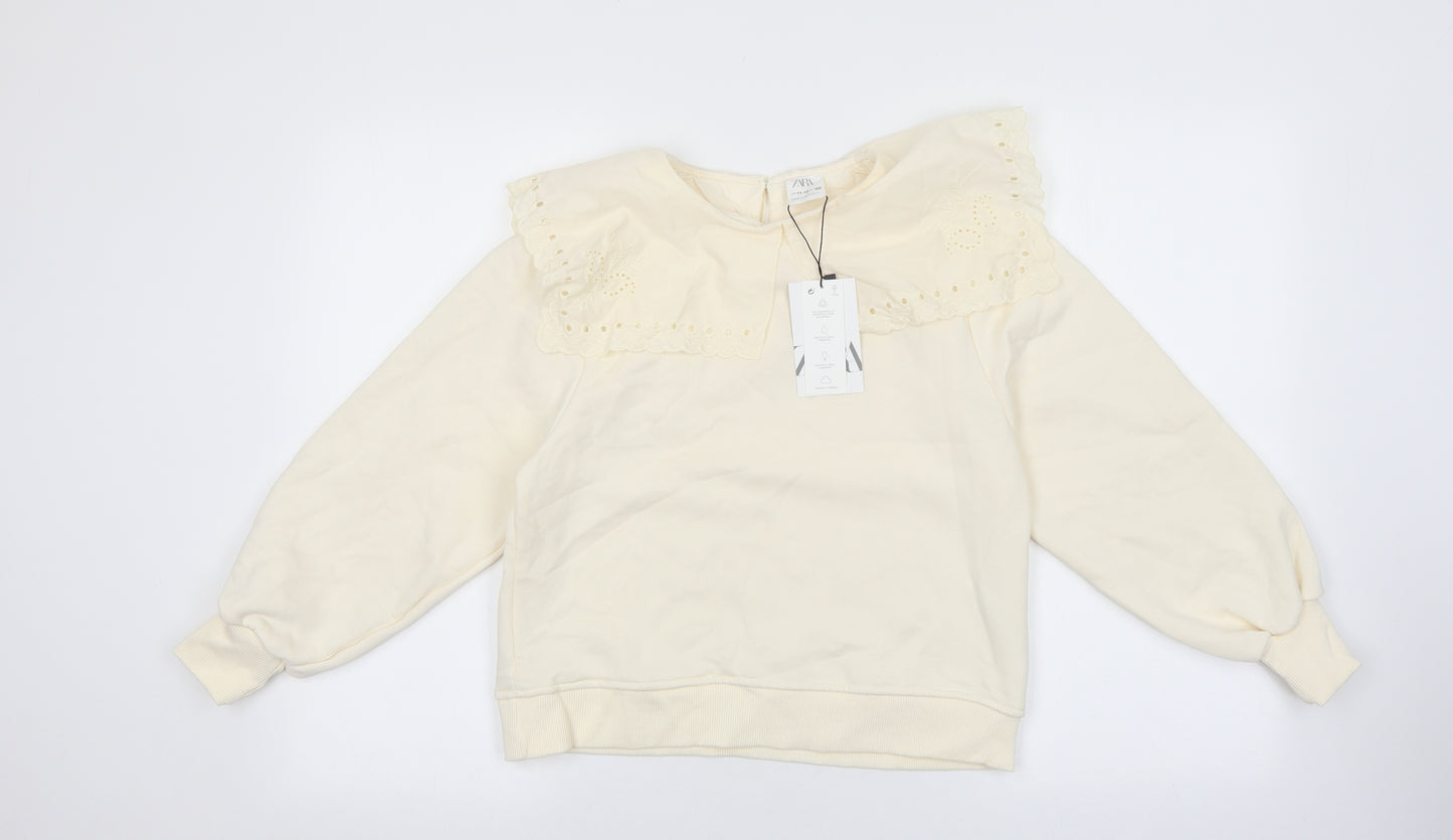 Zara Girls Ivory Cotton Pullover Sweatshirt Size 11-12 Years Pullover