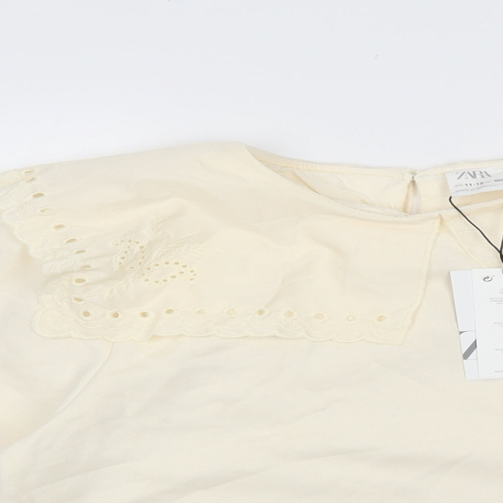 Zara Girls Ivory Cotton Pullover Sweatshirt Size 11-12 Years Pullover