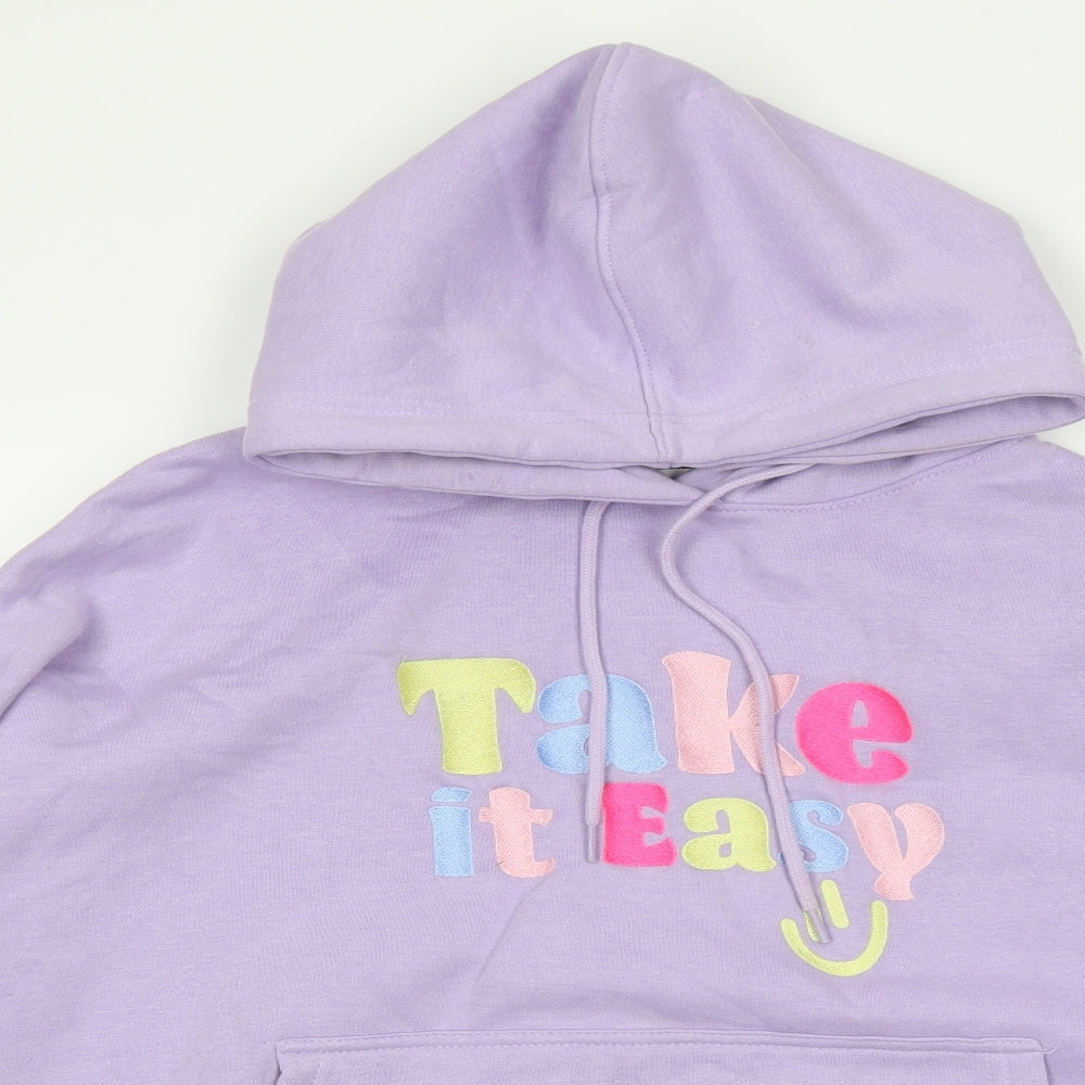 Preworn Womens Purple Cotton Pullover Hoodie Size 10 Pullover - Take It Easy Ruched Sleeve