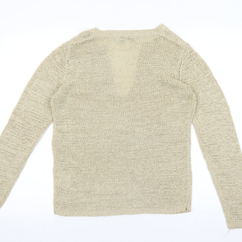 Rick Cardona Womens Beige V-Neck Acrylic Pullover Jumper Size 8