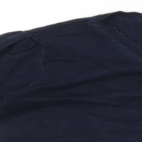 TU Girls Blue Round Neck Geometric 100% Cotton Cardigan Jumper Size 8 Years Button
