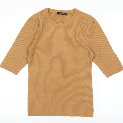 Brave Soul Womens Orange Acrylic Basic T-Shirt Size S Round Neck