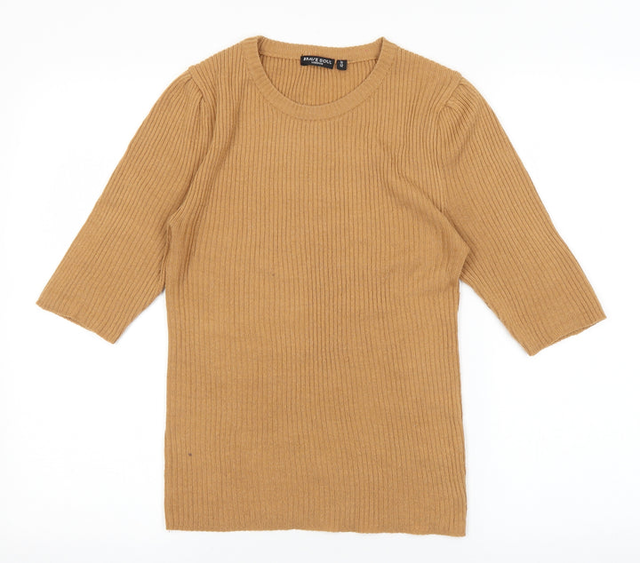 Brave Soul Womens Orange Acrylic Basic T-Shirt Size S Round Neck